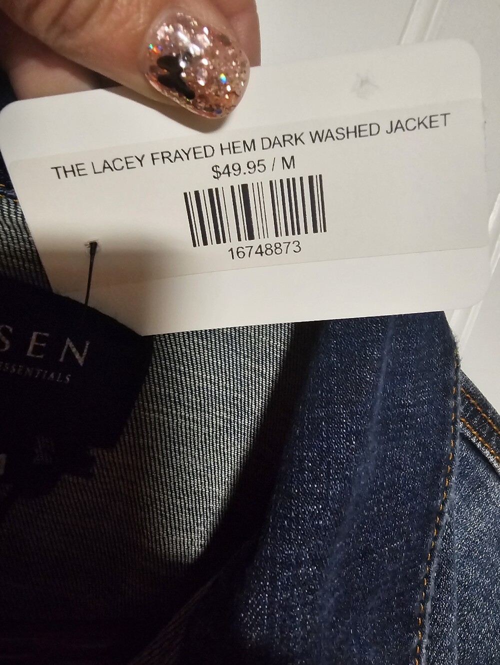 Risen Frayed Hem Dark Blue Denim Jacket - Women's - Picture 5 of 5
